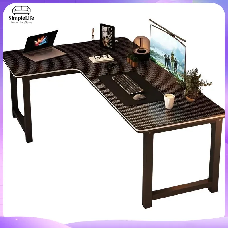 Setup Desk Monitor - コーナーゲーミングデスク、収納棚付きパソコンデスク、PCセットアップ用、ホームオフィス、書斎、寝室用、L字型デスク、デュアルモニター対応