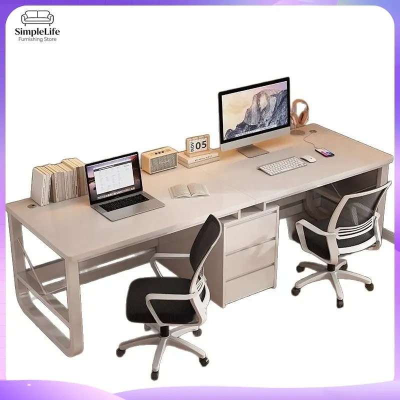 Desk Setup L Shaped - ホームオフィスやゲーミングセットアップに最適なダブルコンピューターデスク、寝室や勉強部屋に最適な長いデスクトップテーブル、eスポーツデスク、学生用ライティングデスク