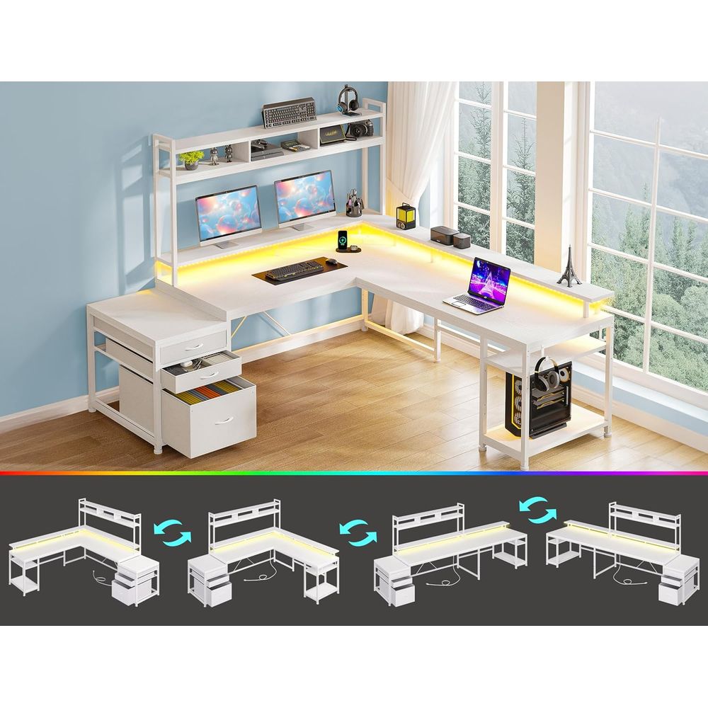 104インチL字型デスク、2人用ホームオフィス向け、4つのサ - Desk Setup L Shaped のレビューと価格