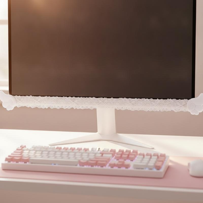 ふわふわの天使の羽根が付いた、カラフルなレースモニター装飾。 - Setup Desk Monitor のレビューと価格