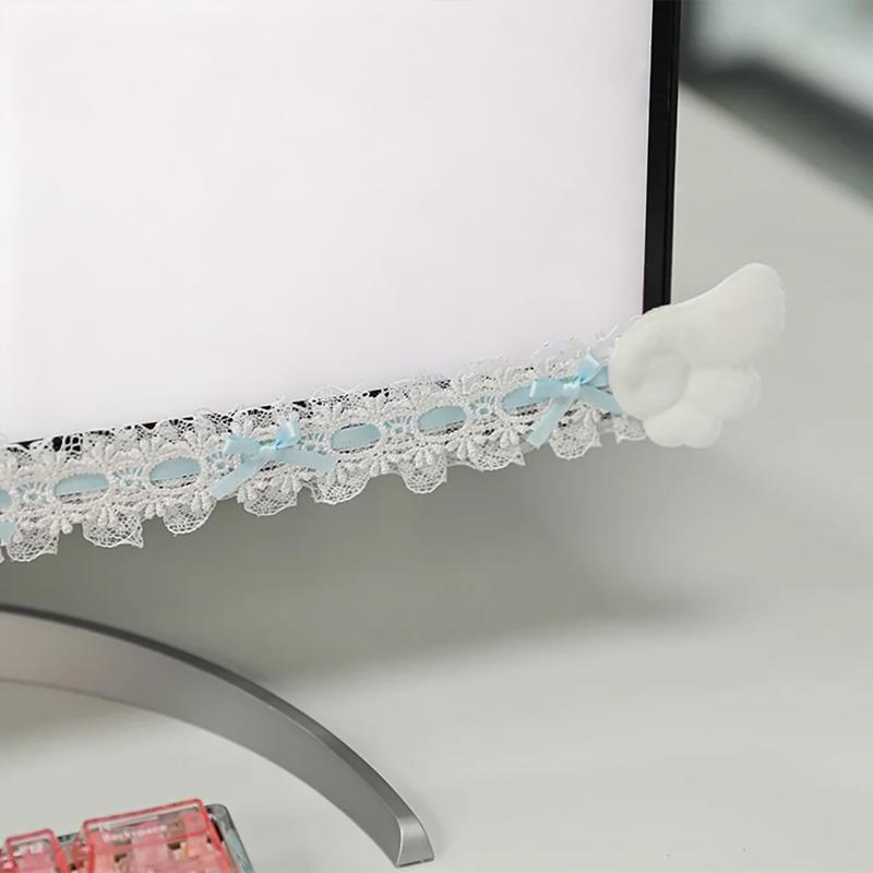 ふわふわの天使の羽根が付いた、カラフルなレースモニター装飾。 - Setup Desk Monitor のレビューと価格